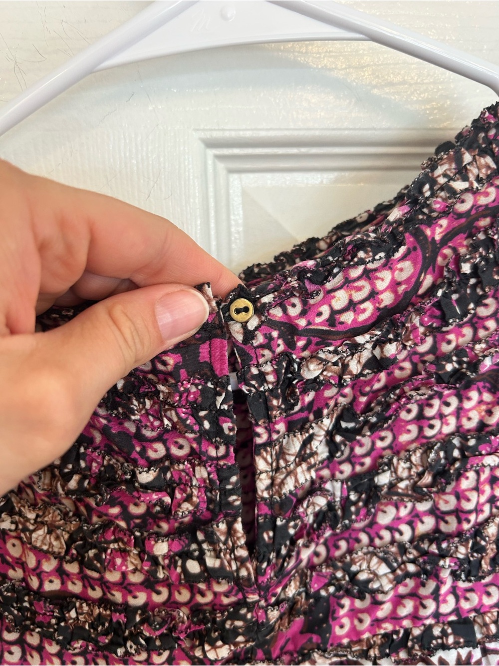 Ulla Johnson Nuru Cream Blouse with Pink & Black Print Flutter Sleeve Size 6 - Picture 5 of 6